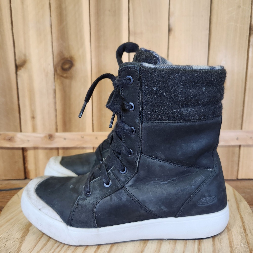 KEEN Elena Snow Boots Womens 8.5 Black Leather Lace Up Mid Calf Lined Winter